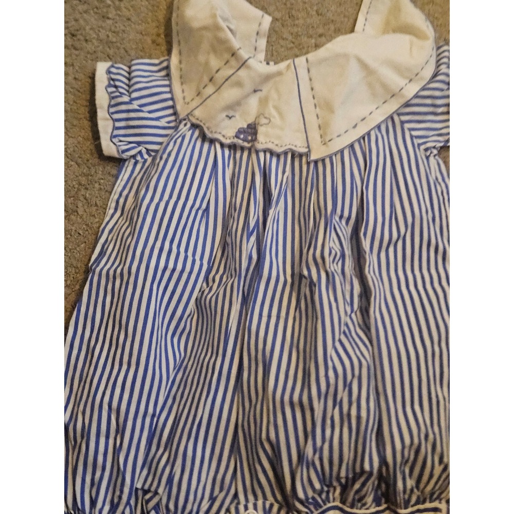 Rosey Kids Blue White Striped Bubble Romper Peter Pan Collar Vintage Style